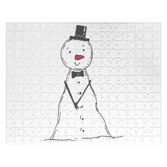 funny snowman with mustache and carrot Jigsaw Puzzles
