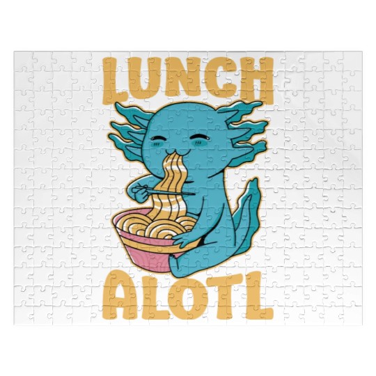 Axolotl Eating Ramen Funny Lunchalotl Jigsaw Puzzles