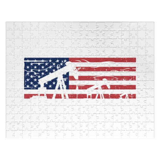 US American Flag Oilfield Oil Field Rig Refinery W Jigsaw Puzzles