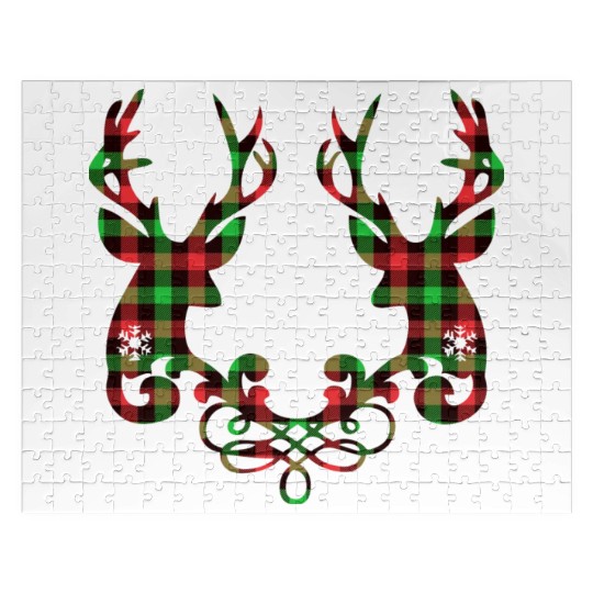 Buffalo plaid deer couple Jigsaw Puzzles