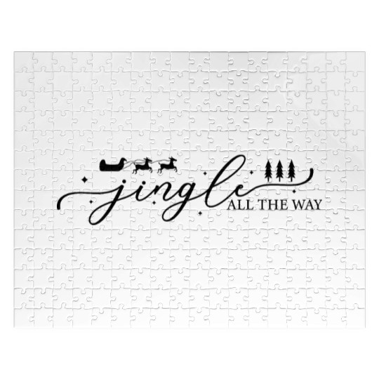 Jingle all the way Cursive Santa Claus Reindeer Jigsaw Puzzles