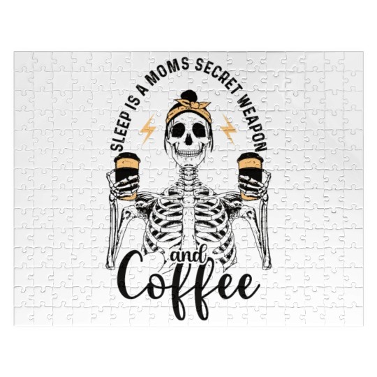 Skeleton Drink Tired Mom needs Coffee Jigsaw Puzzles