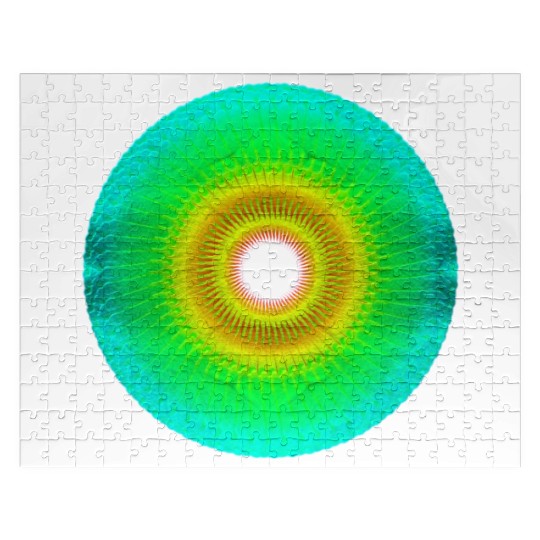 Golden Mint Green Geometrical Sun Circle Pattern Jigsaw Puzzles