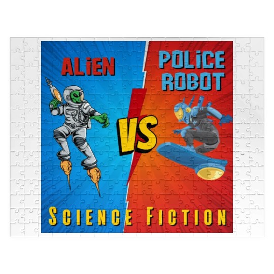 Alien vs police robot Science Fiction Jigsaw Puzzles