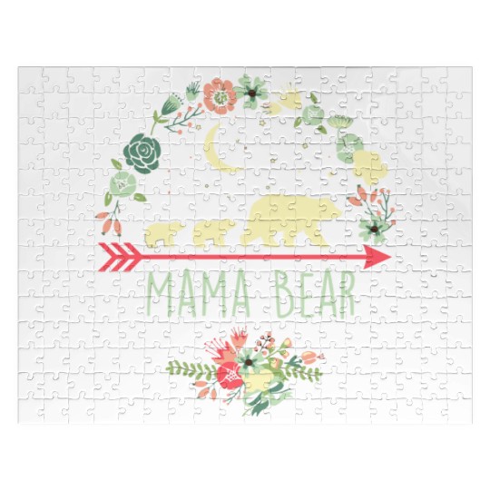 Floral Mama Bear With 2 Cubs Jigsaw Puzzles