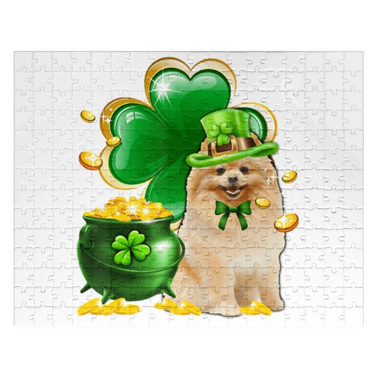 Pomeranian Dog Shamrock St Patricks Day Jigsaw Puzzles