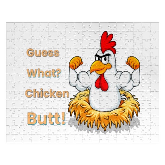 Funny Guess What? Chicken Butt! White Design Jigsaw Puzzles