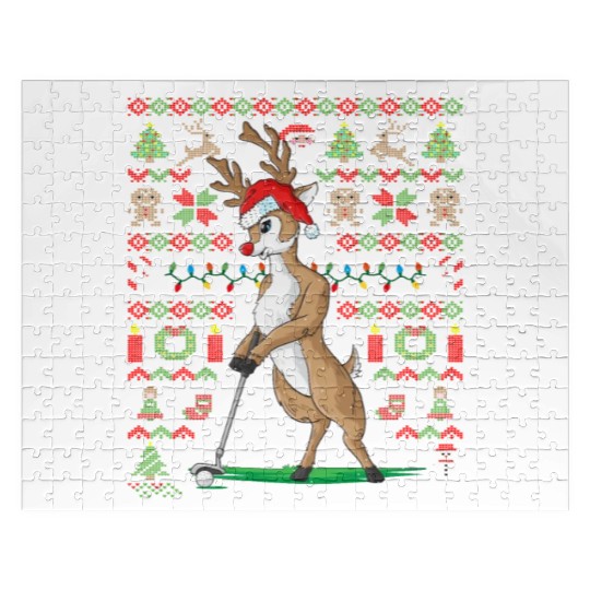 Golf Reindeer Pun Golfer Ugly Christmas Golfing Jigsaw Puzzles