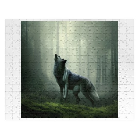 Howling wolf at midnight Jigsaw Puzzles