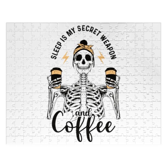 Skeleton Drink Tired Mom needs Coffee Jigsaw Puzzles