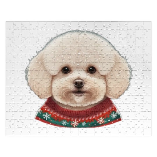Festive Bichon Frise in a Christmas Sweater Jigsaw Puzzles