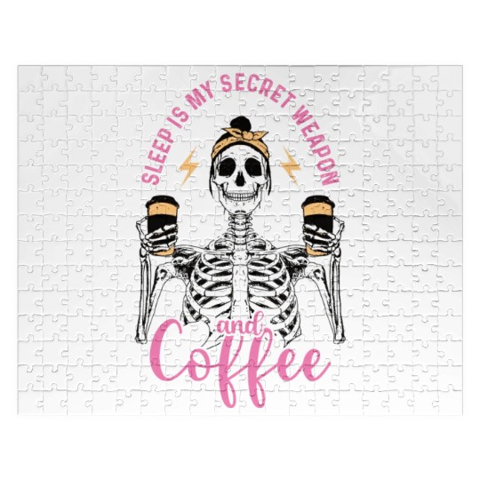 Skeleton Drink Tired Mom needs Coffee Jigsaw Puzzles