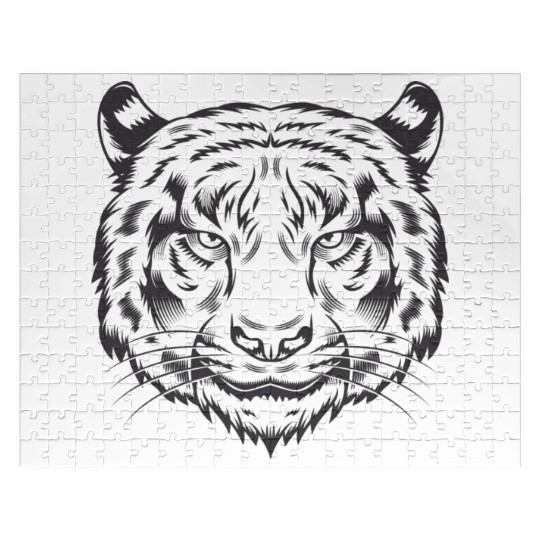 Tiger face black & white Jigsaw Puzzles
