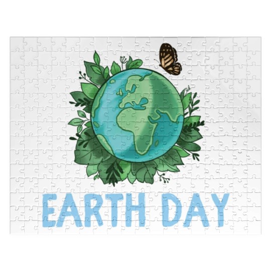 Earth Day Gift Globe Plants Butterfly Save the Jigsaw Puzzles
