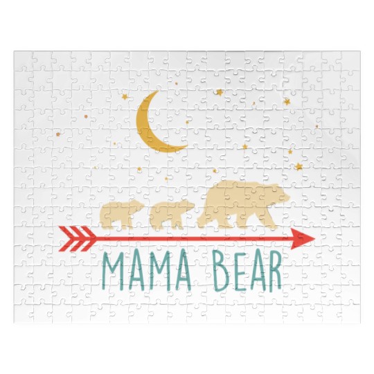 Retro Mama Bear With 2 Cubs Jigsaw Puzzles