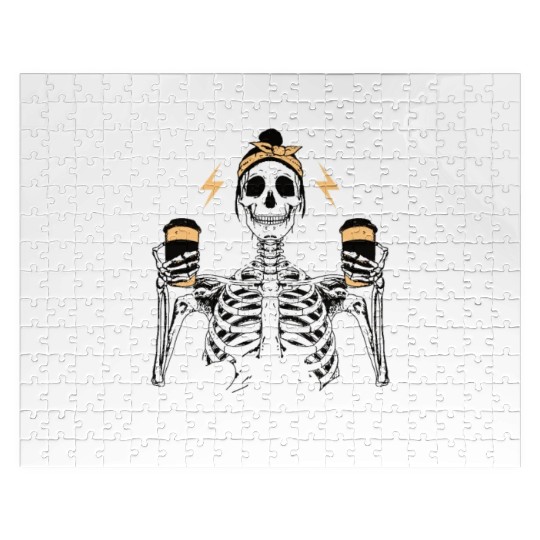 Skeleton Drink Tired Mom needs Coffee Jigsaw Puzzles