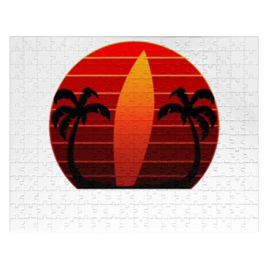 North Shore Hawaii Long Board Retro Surf Board Jigsaw Puzzles