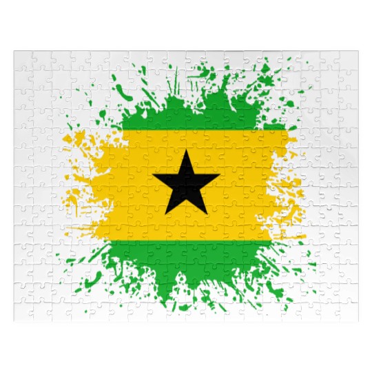 Sao Tome And Principe Flag Paint Splatter Jigsaw Puzzles