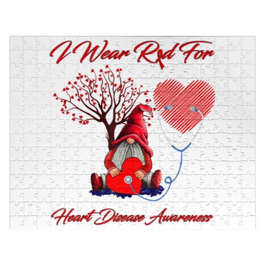 Gnomes I Wear Red For Heart Disease Awareness Jigsaw Puzzles