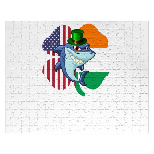 Irish American Flag Ireland Shamrock Brother Shark Jigsaw Puzzles