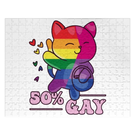 50% Gay Bi Bisexual Pride Kawaii Cat Kawaii Jigsaw Puzzles