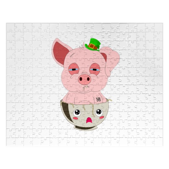 St Patricks Day Pig Piggy Kawaii Ramen Bowl Jigsaw Puzzles