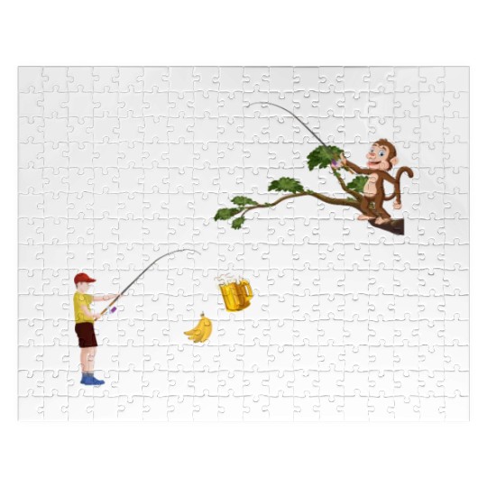 Funny Monkey Fishing Banana - Orangutan Monkey Ban Jigsaw Puzzles