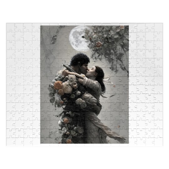 elves love fantastic design flowers and full moon Jigsaw Puzzles