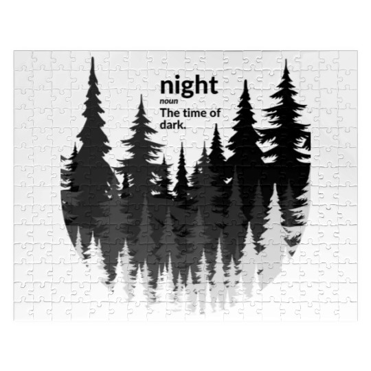 White and Black Night Forest Moon Jigsaw Puzzles