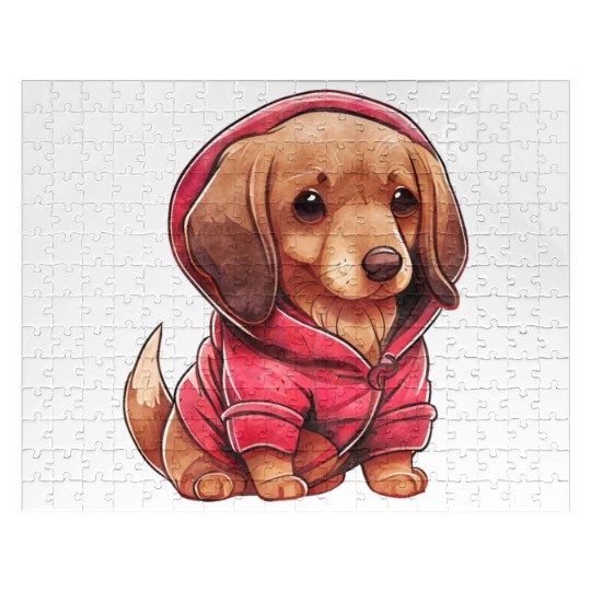 Watercolor Dachshund Pup Illustration Jigsaw Puzzles