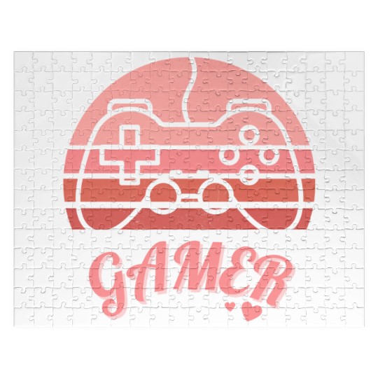 Pink Retro Gamer Valentine Day Jigsaw Puzzles