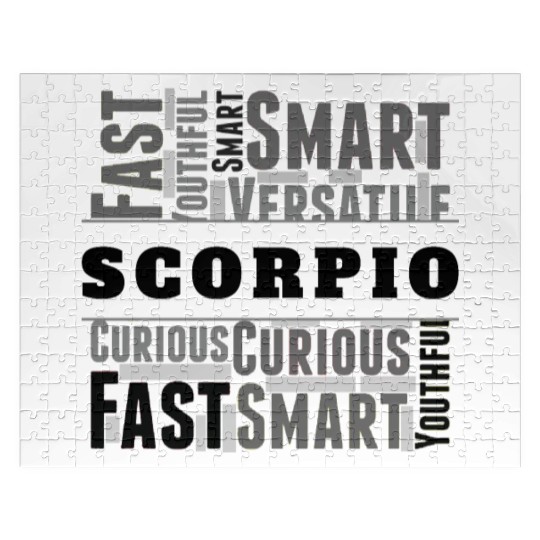 Scorpio Zodiac Star Sign Word Cloud Square Monochr Jigsaw Puzzles