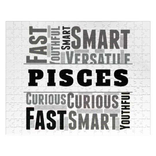 Pisces Zodiac Star Sign Word Cloud Square Monochro Jigsaw Puzzles