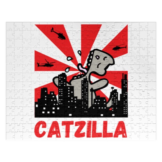 Catzilla funny cat Japanese Sunset Jigsaw Puzzles