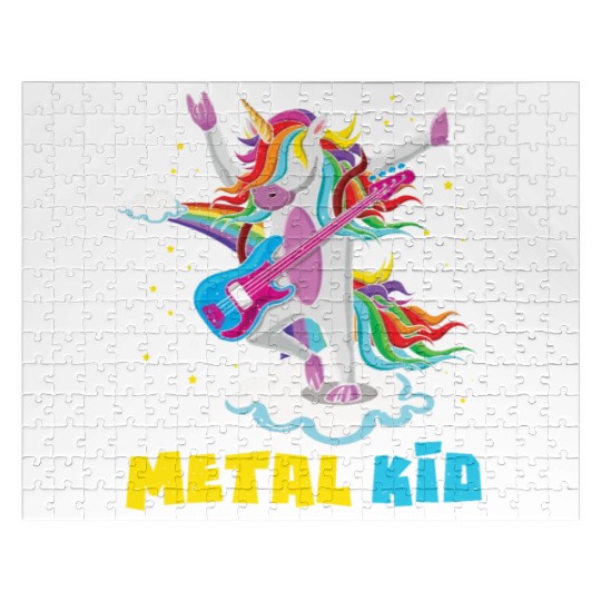 Guitar Unicorn Rainbow Metal Kid Music Rock Sign Jigsaw Puzzles