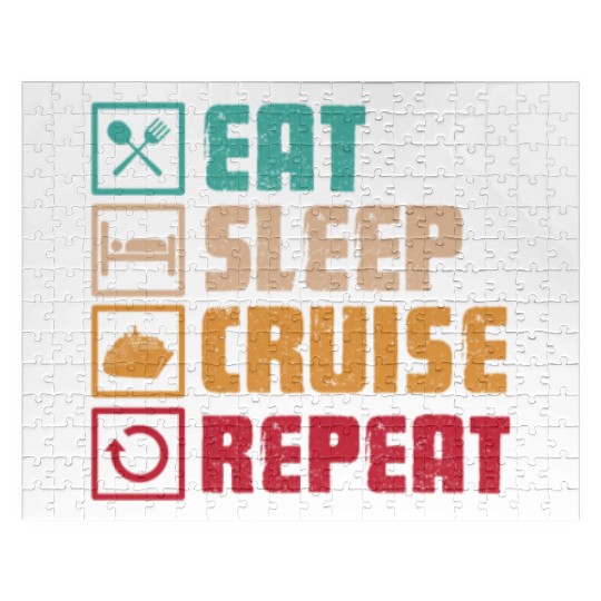 Eat Sleep Cruise Repeat Retro Jigsaw Puzzles