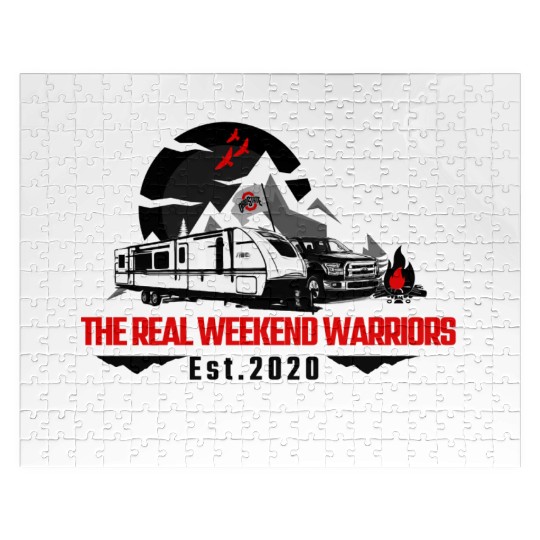 The Real Weekend Warriors Latest Logo in Red Jigsaw Puzzles