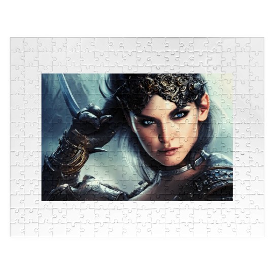 Warrior princess wearing gothic plate fantasy art Jigsaw Puzzles
