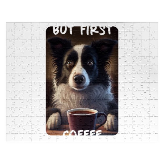 Border Collie - But First Coffee (en) 2 Jigsaw Puzzles