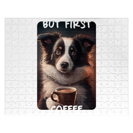 Border Collie - But First Coffee (en) 1 Jigsaw Puzzles