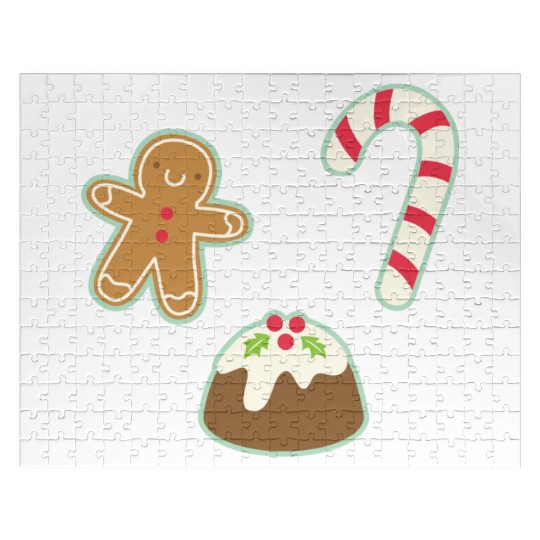 Cute Gingerbread Man Candy Cane and Christmas Jigsaw Puzzles