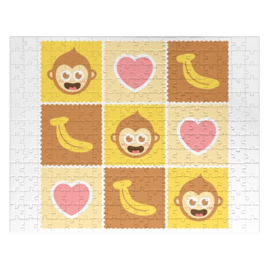 Cute Monkey and Banana Pattern Jigsaw Puzzles