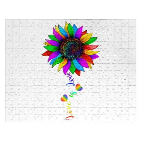 Sunflower Rainbow Love Is Love LGBT Lesbian Gay Jigsaw Puzzles
