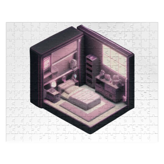 Isometric Voxel Bedroom - Synthwave Future Render Jigsaw Puzzles