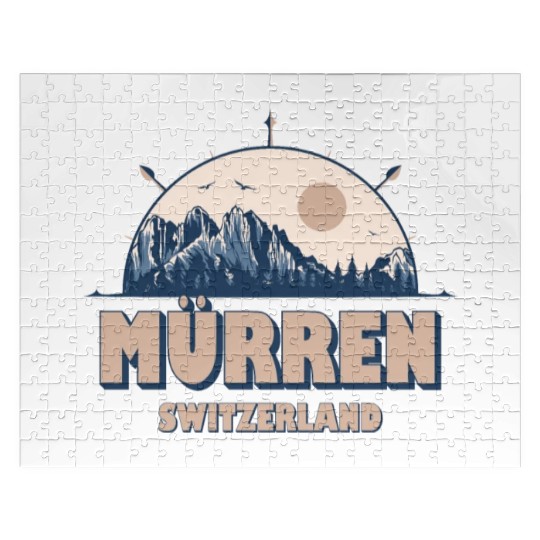 Mürren Switzerland Swiss Alps Vintage Hiking Desig Jigsaw Puzzles