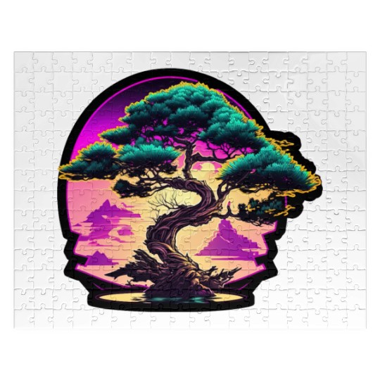Synthwave Bonsai Tree Jigsaw Puzzles