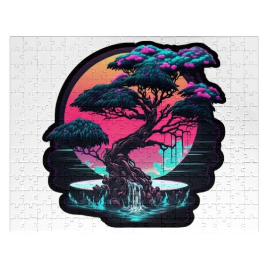 Synthwave Bonsai Tree Jigsaw Puzzles