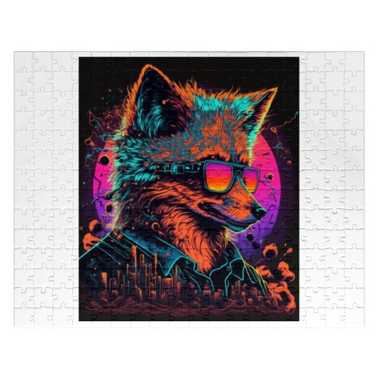 Retro Futuristic Synthwave Fox Jigsaw Puzzles