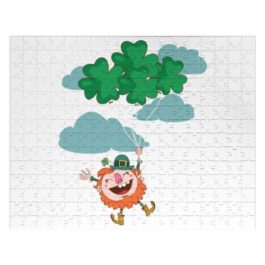 Lerechaun Hanging On Clover Balloons - St Patricks Jigsaw Puzzles