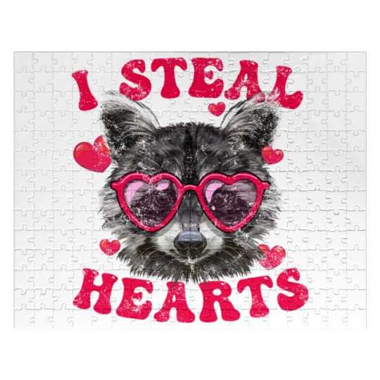 Valentine Raccoon Trash Panda I Heart Raccoons Jigsaw Puzzles